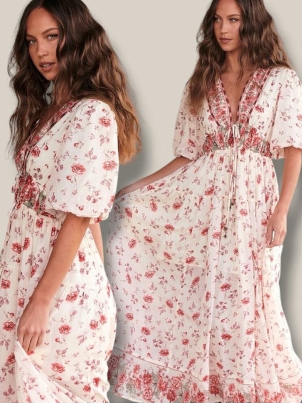 Free People Lysette Maxi Dress in Tea Combo Small Bohemian Gypsy Indian Cotton - Picture 6 of 15